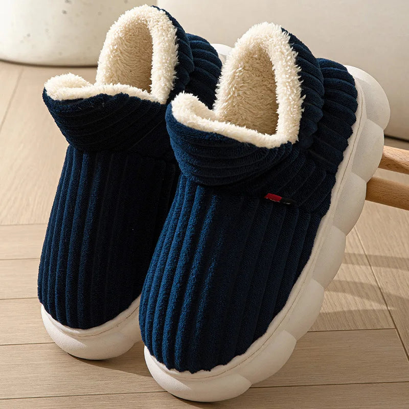 Unisex winter home warm slippers plush women indoor fur slides high top concise outside waterproof slippers shoes men boots