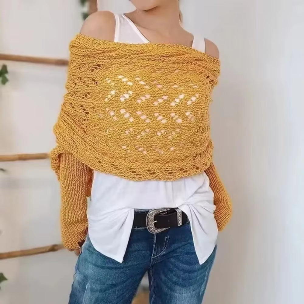 Sweater Scarf with Sleeves Women, Soft Knitted Cable Wrap, New Fashionable Shawl, Windproof Warm Shrugs for Women Autumn Winter