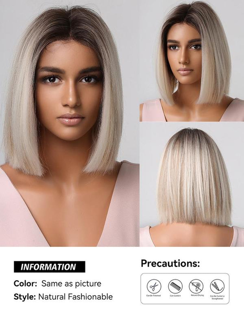 14 Inch Short Straight Bob Wigs for Women, Gorgeous Fluffy Wigs without Bangs, Synthetic Full Machine Wigs for Party, Daily Use